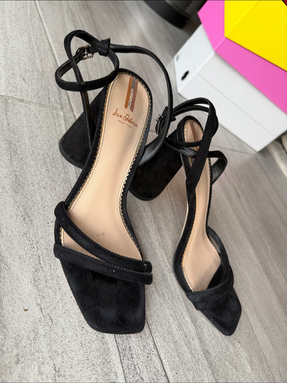 Sam Edelman Black Suede Ankle-Strap Block Heel Sandals
